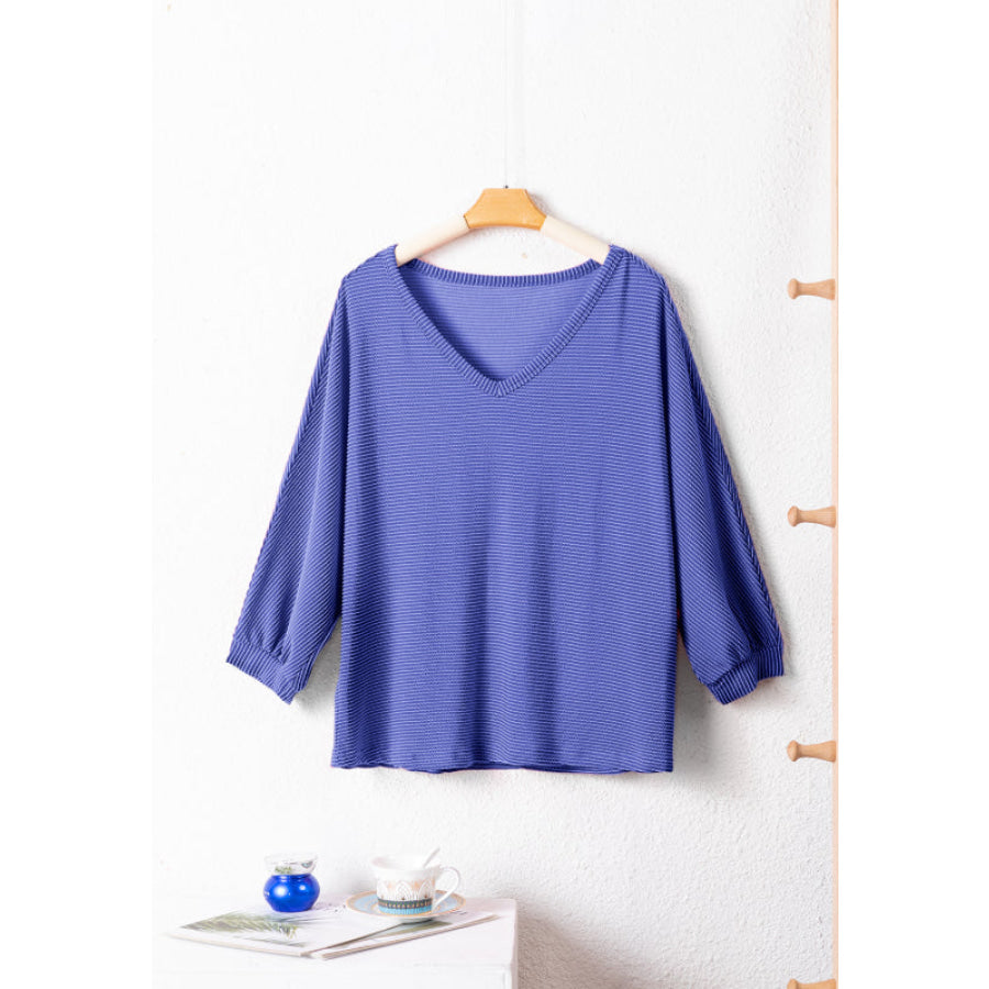 Texture V-Neck Long Sleeve Top Apparel and Accessories