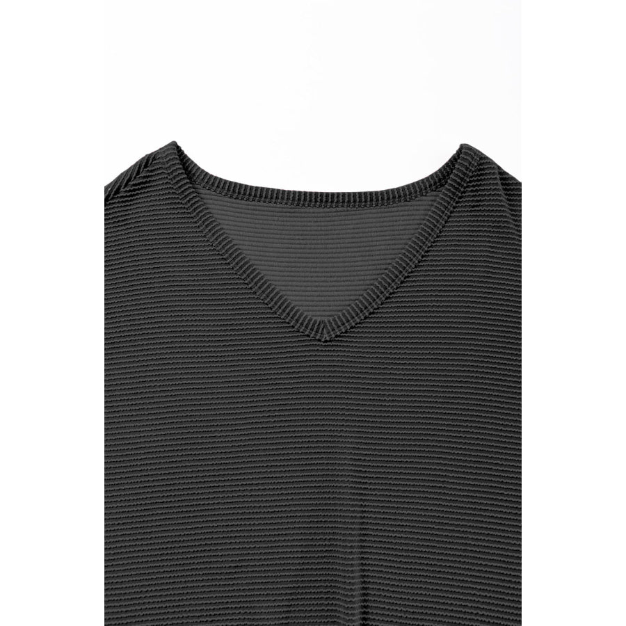 Texture V-Neck Long Sleeve Top Apparel and Accessories