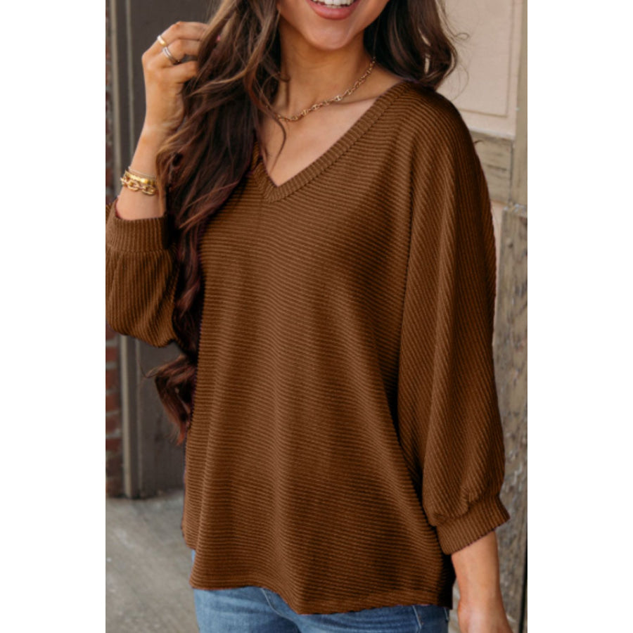 Texture V-Neck Long Sleeve Top Apparel and Accessories