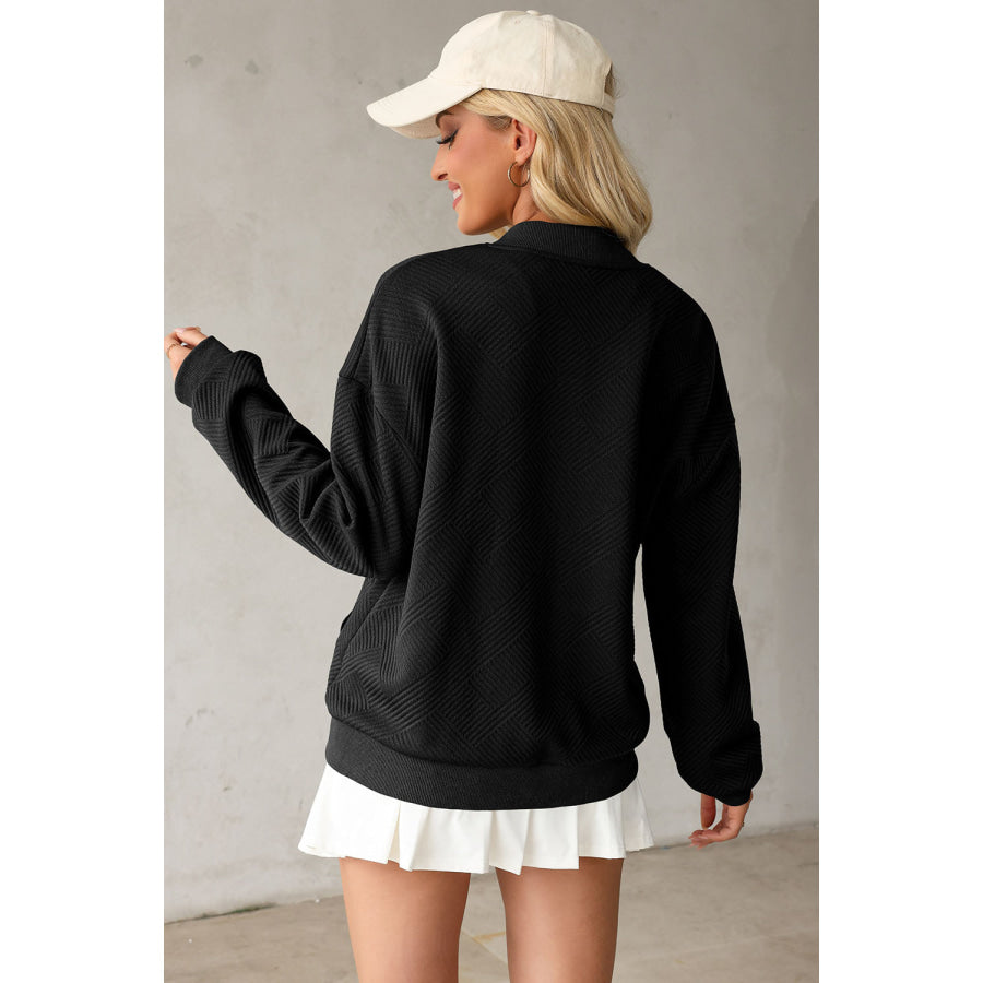 Texture Zip Up Baseball Collar Long Sleeve Jacket Apparel and Accessories