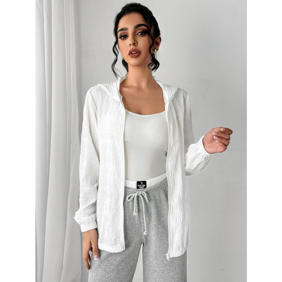 Texture Zip Up Hooded Jacket Apparel and Accessories