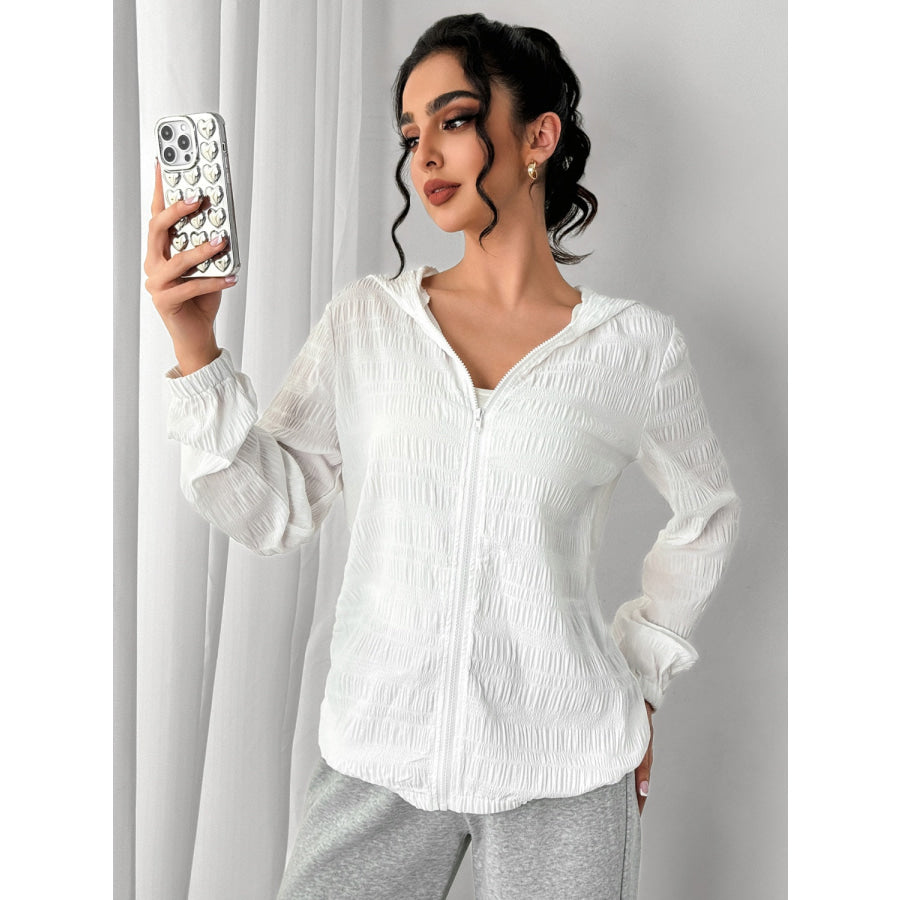 Texture Zip Up Hooded Jacket Apparel and Accessories