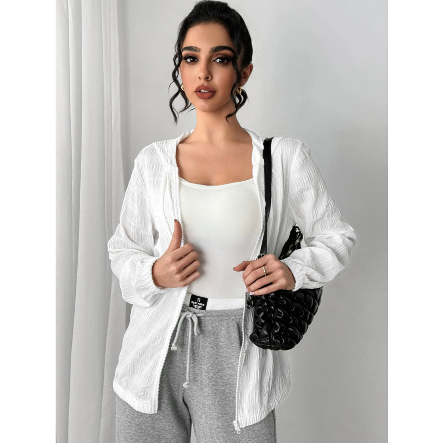 Texture Zip Up Hooded Jacket Apparel and Accessories
