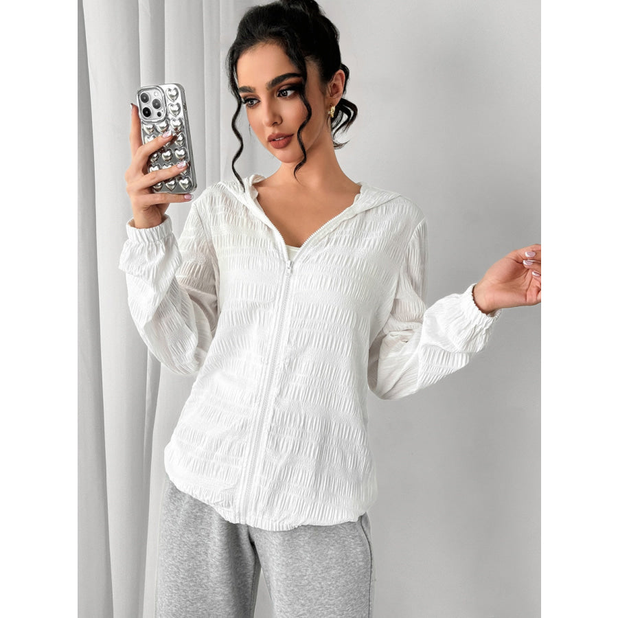 Texture Zip Up Hooded Jacket Apparel and Accessories