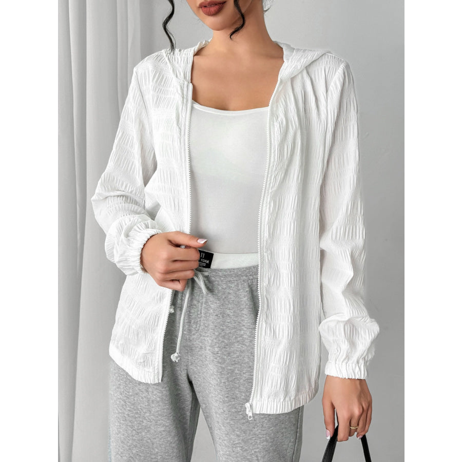 Texture Zip Up Hooded Jacket White / S Apparel and Accessories