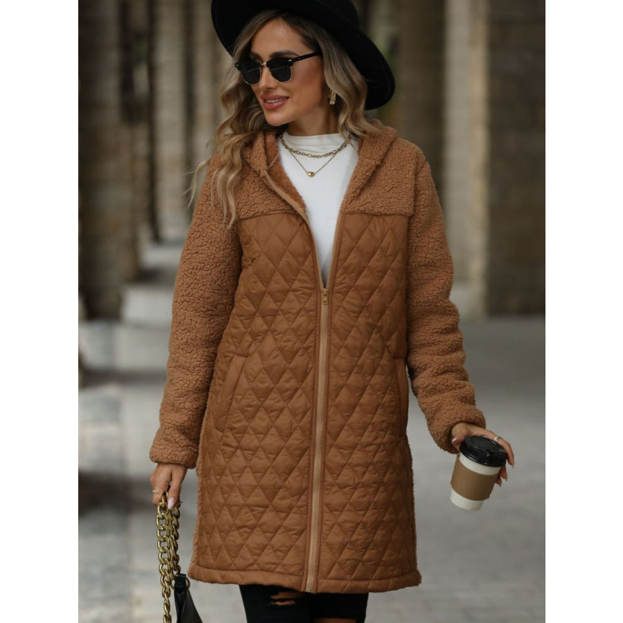 Texture Zip Up Long Sleeve Hooded Coat Apparel and Accessories