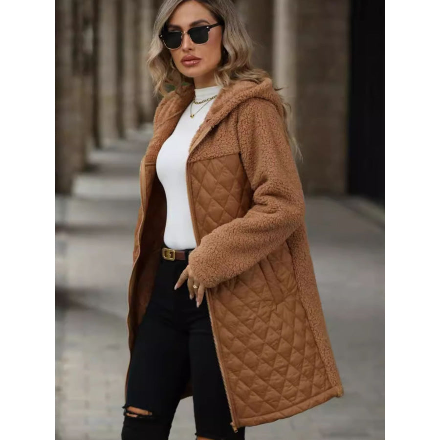 Texture Zip Up Long Sleeve Hooded Coat Apparel and Accessories