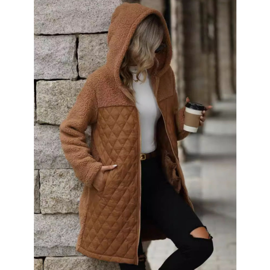 Texture Zip Up Long Sleeve Hooded Coat Apparel and Accessories