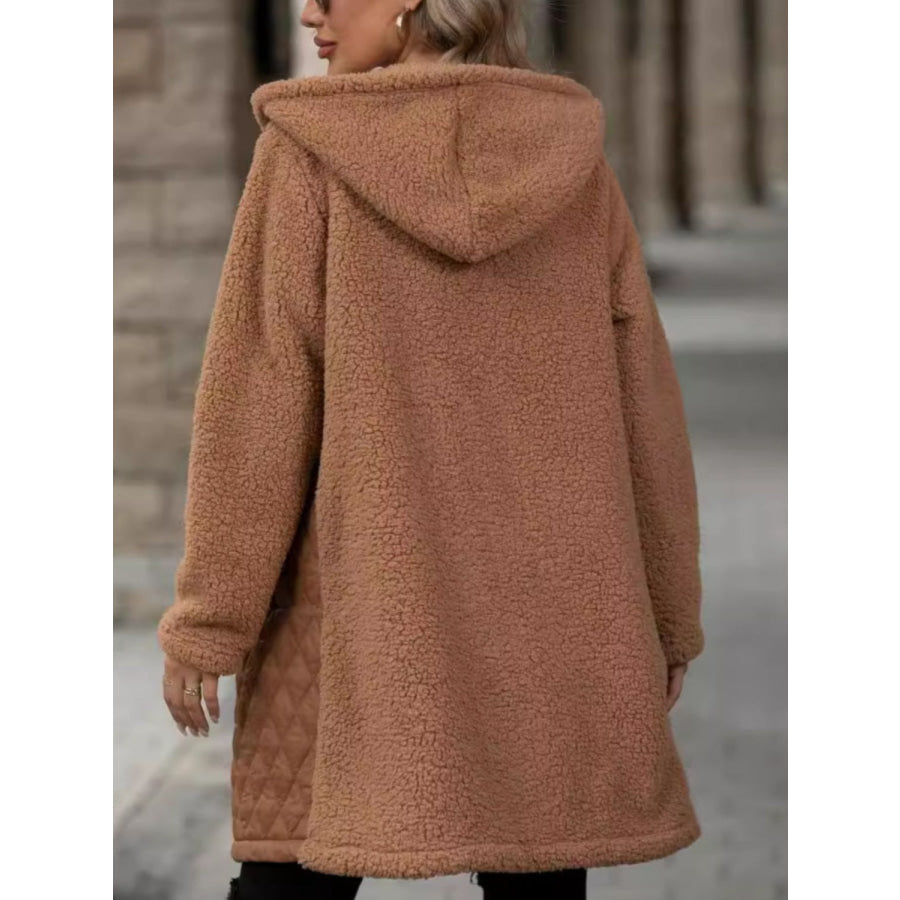 Texture Zip Up Long Sleeve Hooded Coat Apparel and Accessories