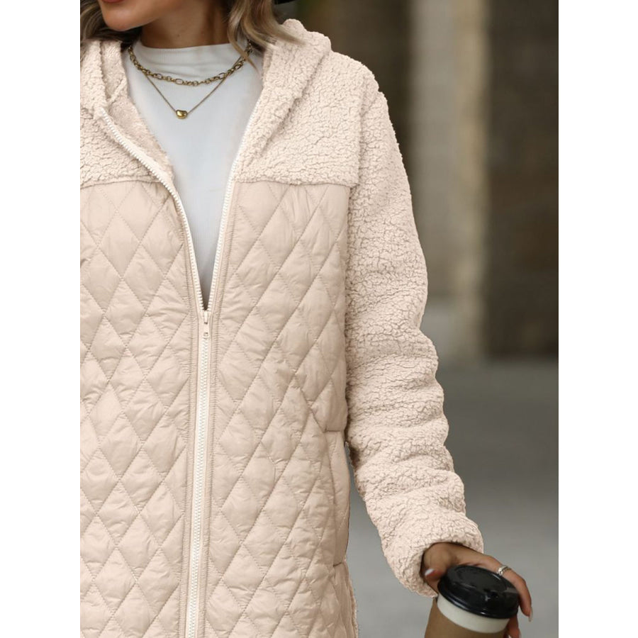 Texture Zip Up Long Sleeve Hooded Coat Apparel and Accessories