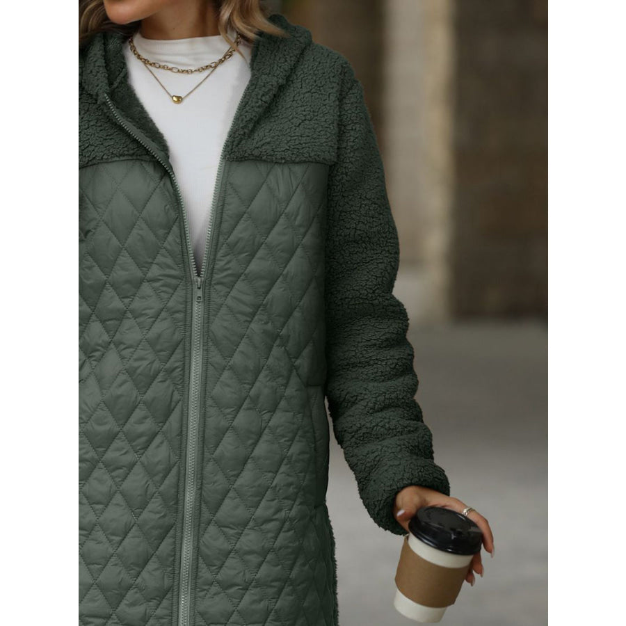 Texture Zip Up Long Sleeve Hooded Coat Apparel and Accessories