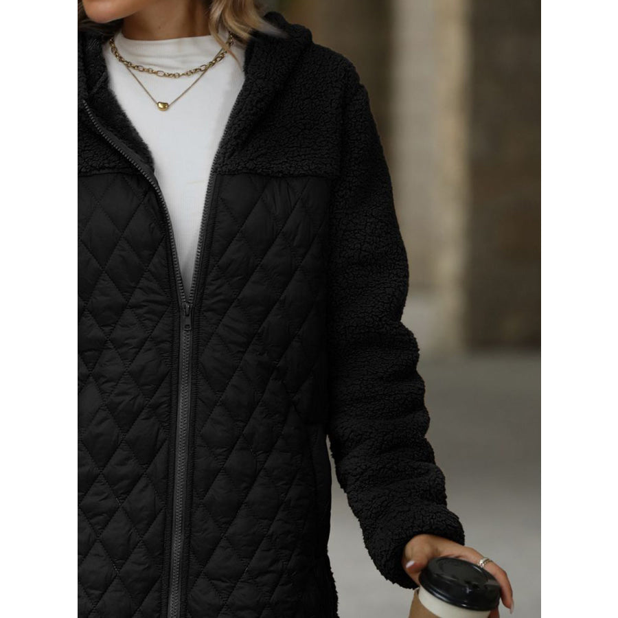 Texture Zip Up Long Sleeve Hooded Coat Apparel and Accessories