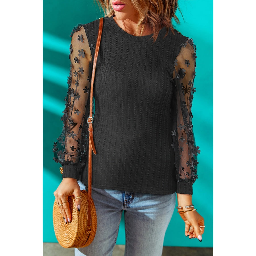 Textured Applique Long Sleeve Blouse