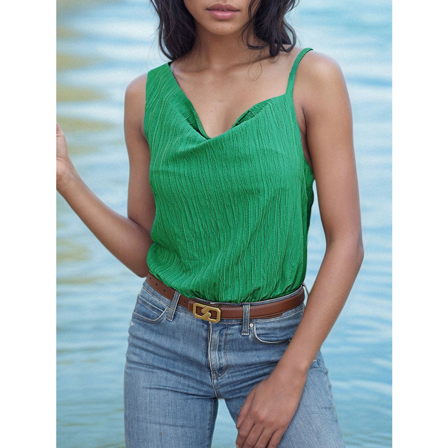 Textured Asymmetrical Neck Bodysuit Mid Green / S Apparel and Accessories