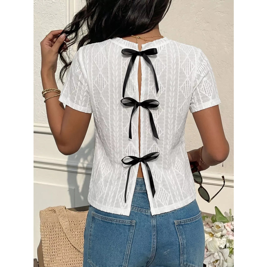 Textured Bow Back Knit T-Shirt Apparel and Accessories