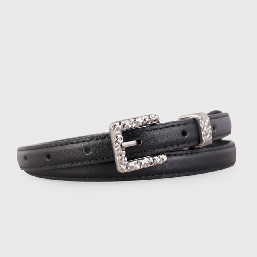 Textured Buckle Leather Belt Black / One Size Apparel and Accessories