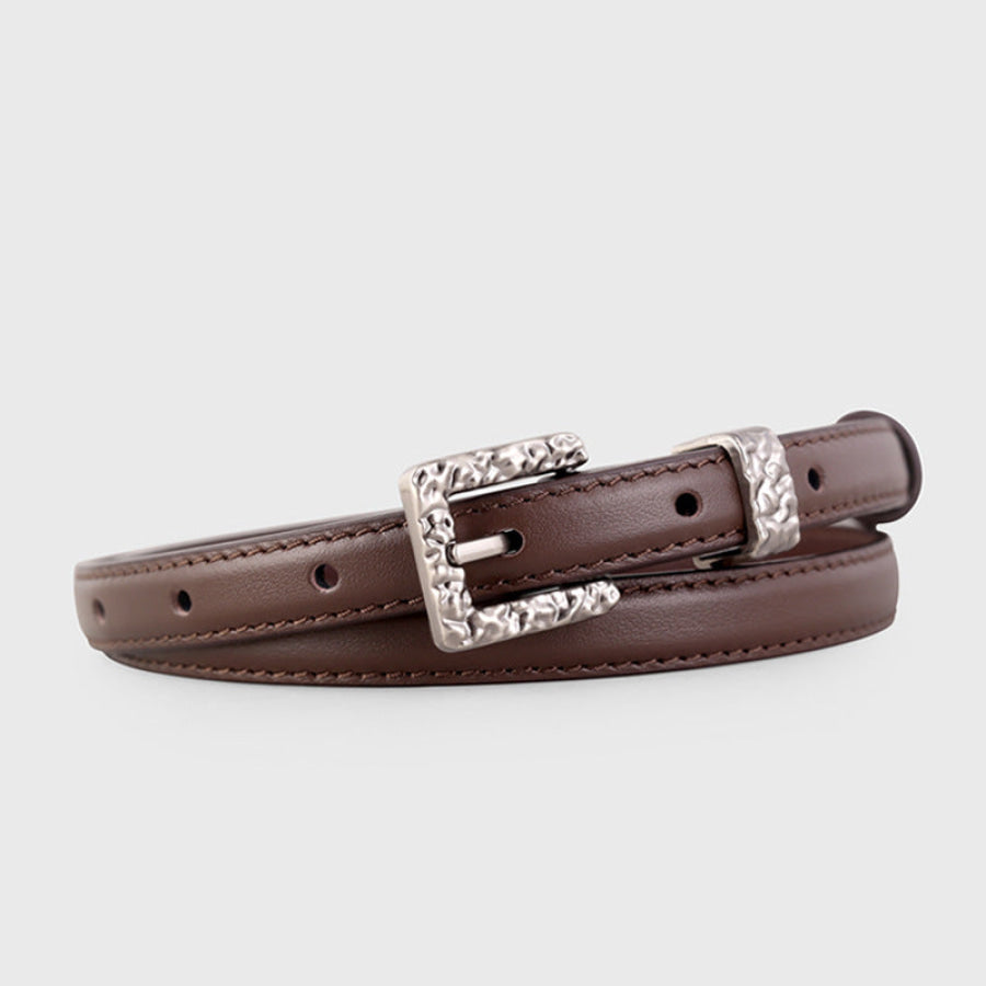Textured Buckle Leather Belt Brown / One Size Apparel and Accessories
