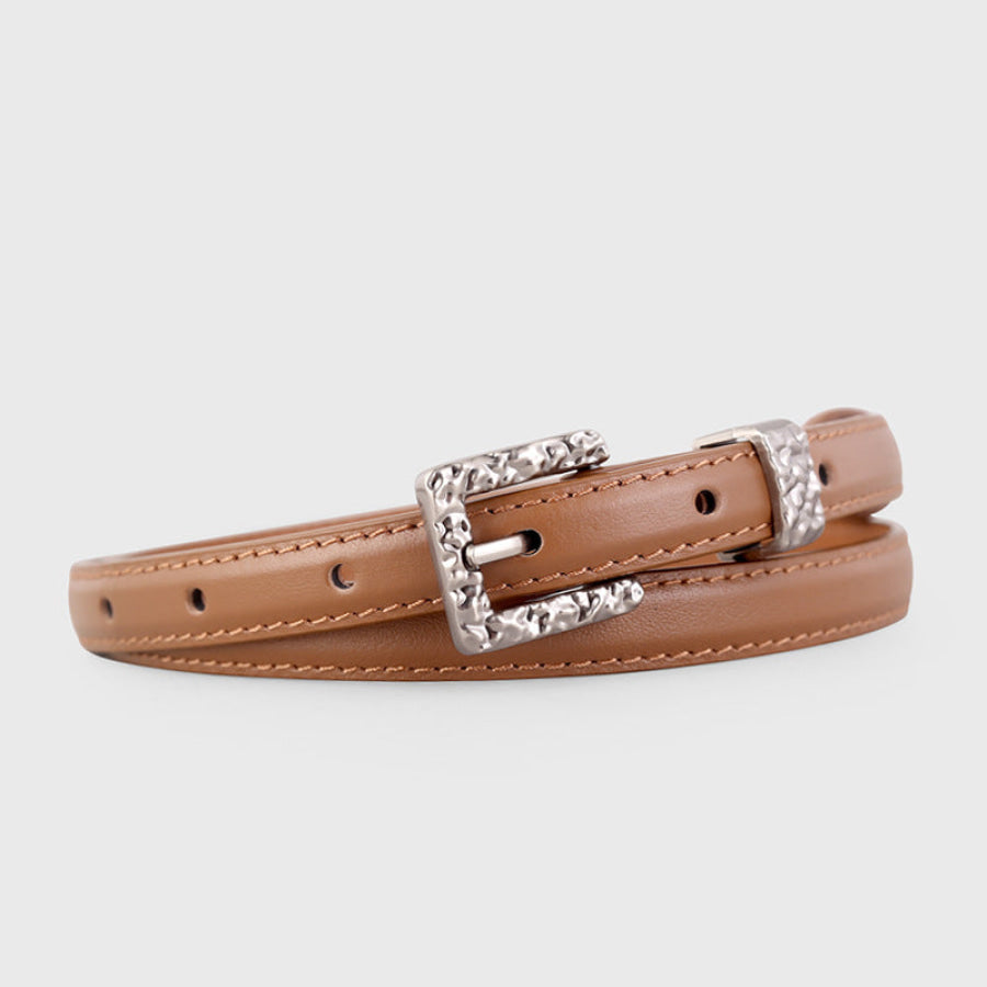 Textured Buckle Leather Belt Caramel / One Size Apparel and Accessories