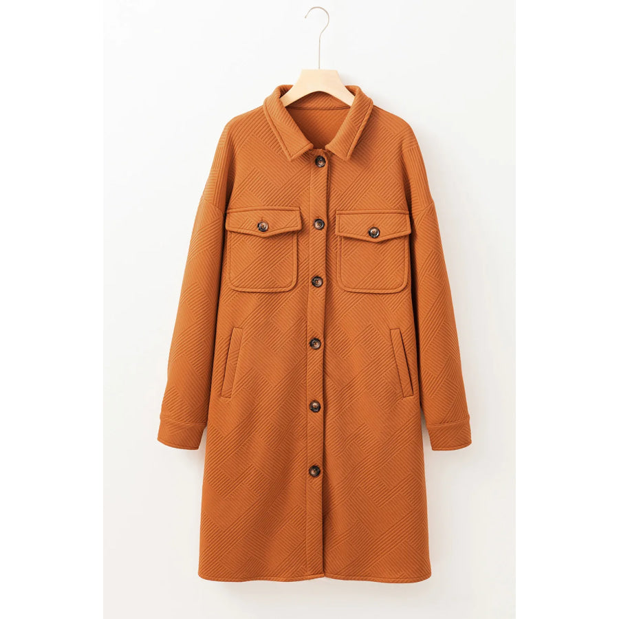 Textured Button Down Collared Neck Coat Apparel and Accessories