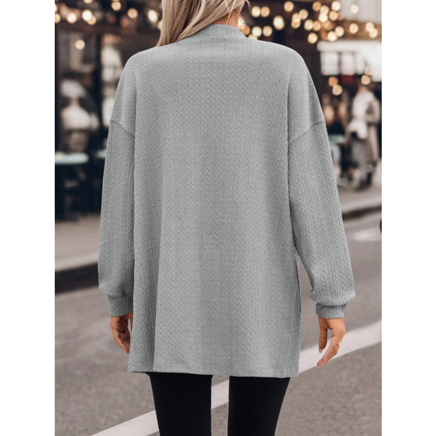 Textured Button Down V-Neck Long Sleeve Cardigan Gray / S Apparel and Accessories