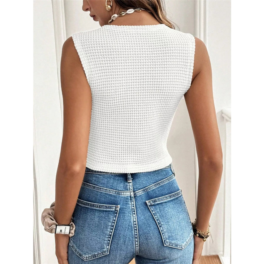 Textured Button-Front Sleeveless Vest Top Apparel and Accessories