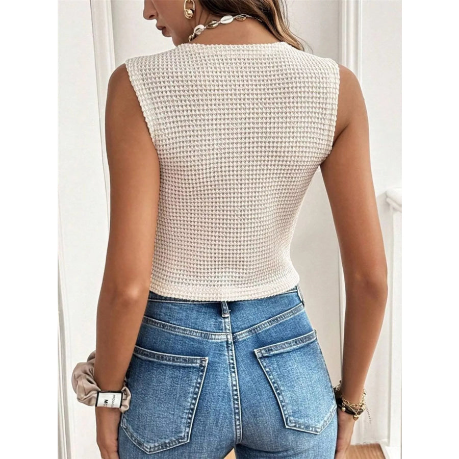 Textured Button-Front Sleeveless Vest Top Apparel and Accessories