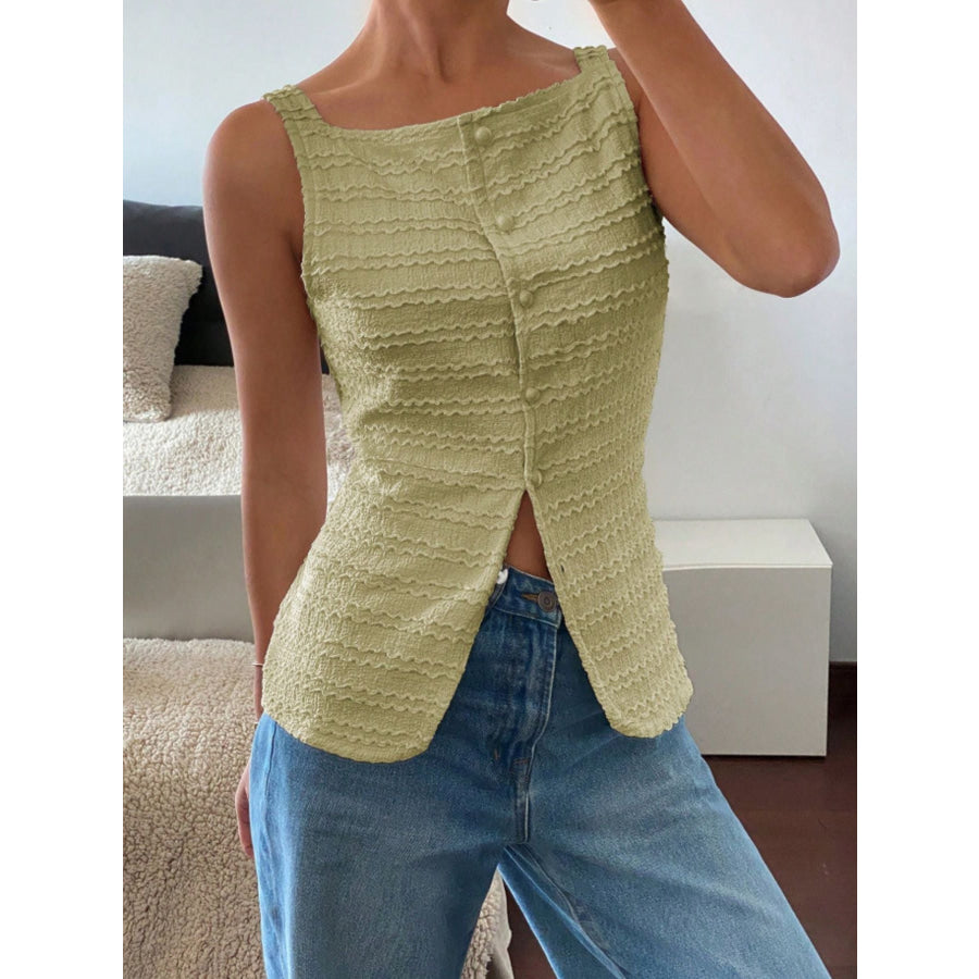 Textured Button-Front Tank Apparel and Accessories