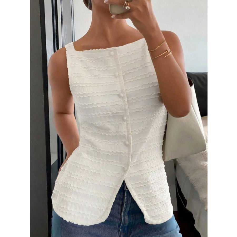 Textured Button-Front Tank White / S Apparel and Accessories
