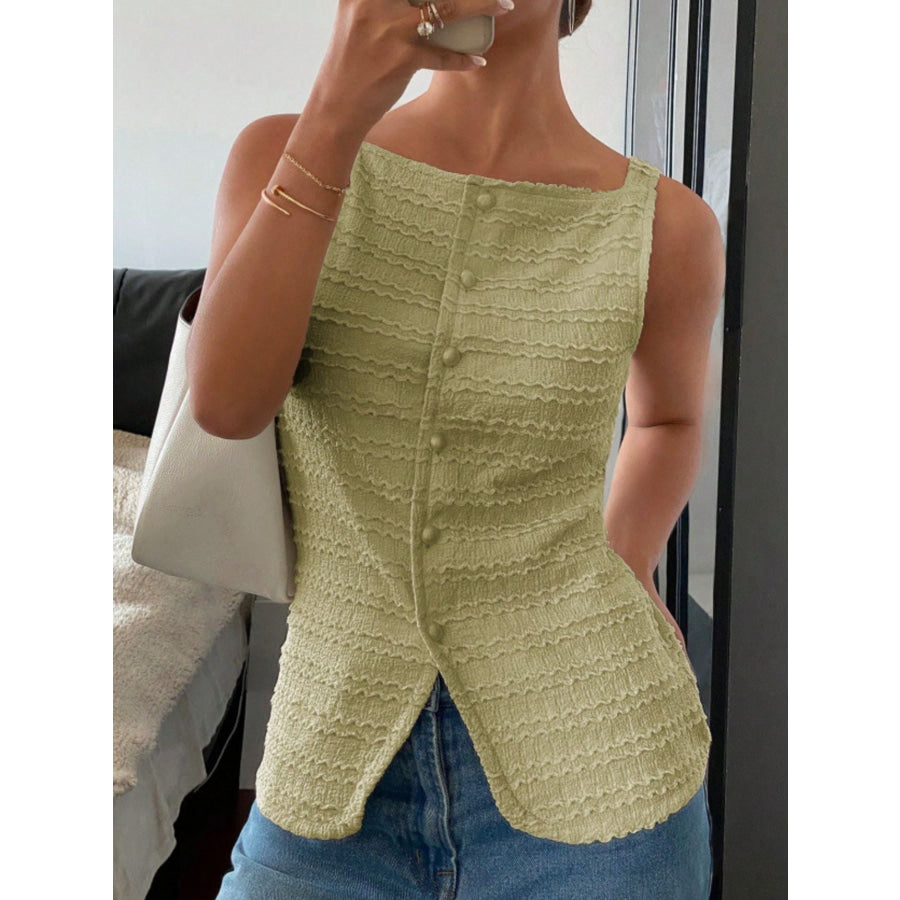 Textured Button-Front Tank Yellow-green / S Apparel and Accessories