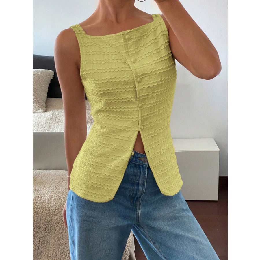 Textured Button-Front Tank Yellow / S Apparel and Accessories