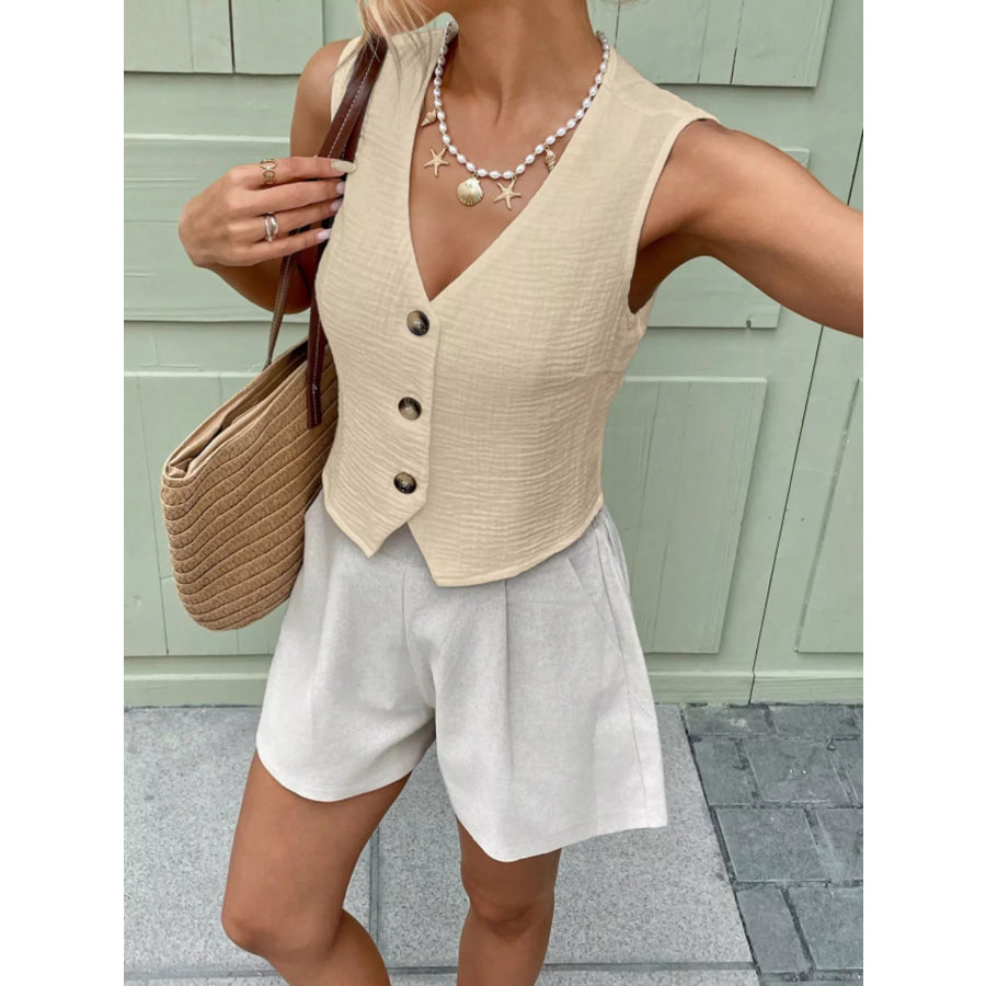 Textured Button-Front Vest Apparel and Accessories