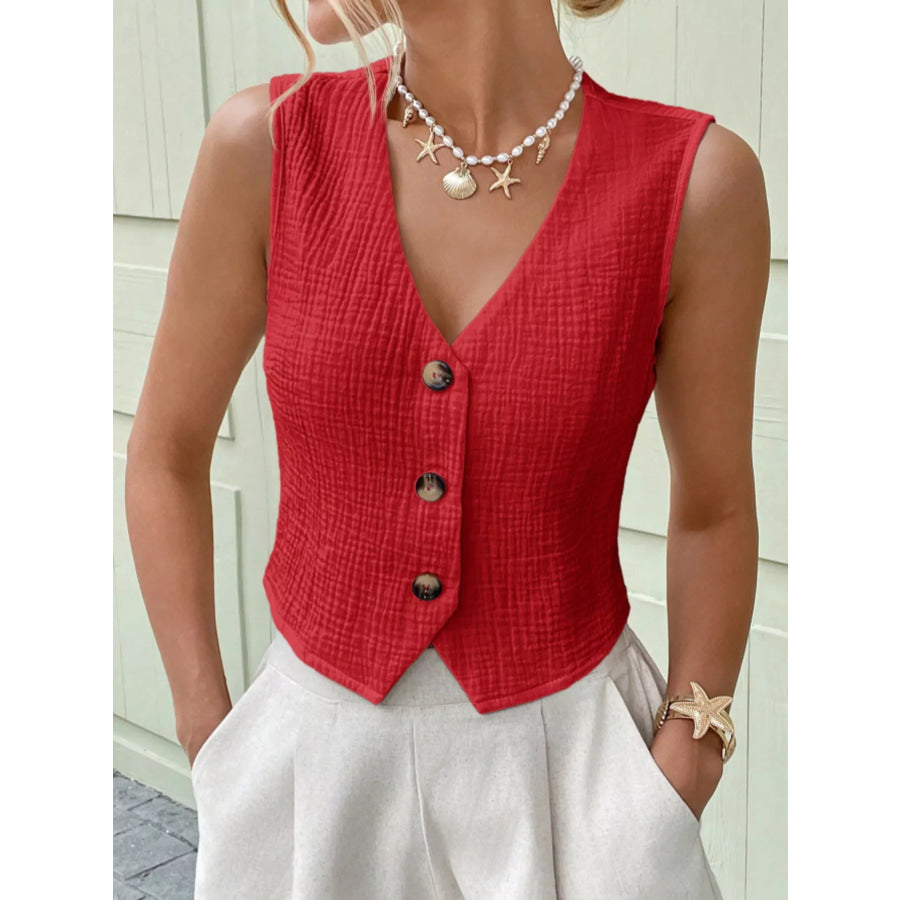 Textured Button-Front Vest Apparel and Accessories
