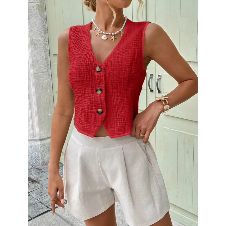 Textured Button-Front Vest Apparel and Accessories