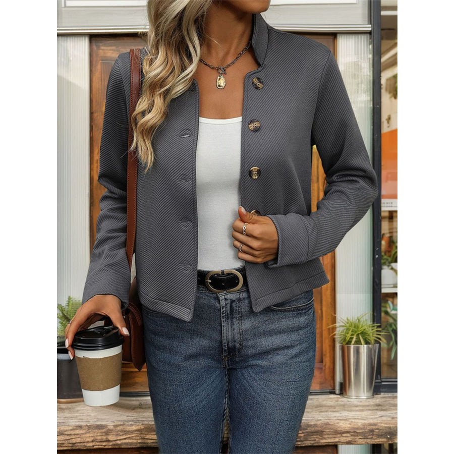 Textured Button Up Long Sleeve Jacket Apparel and Accessories