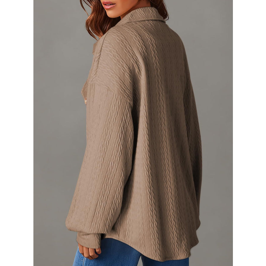 Textured Button Up Long Sleeve Shacket Apparel and Accessories