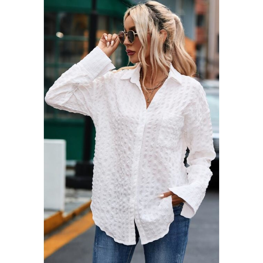 Textured Button Up Shirt with Pocket White / S