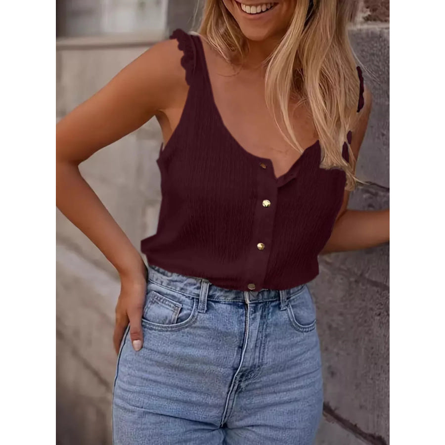 Textured Button-Up Tank Burgundy / S Apparel and Accessories