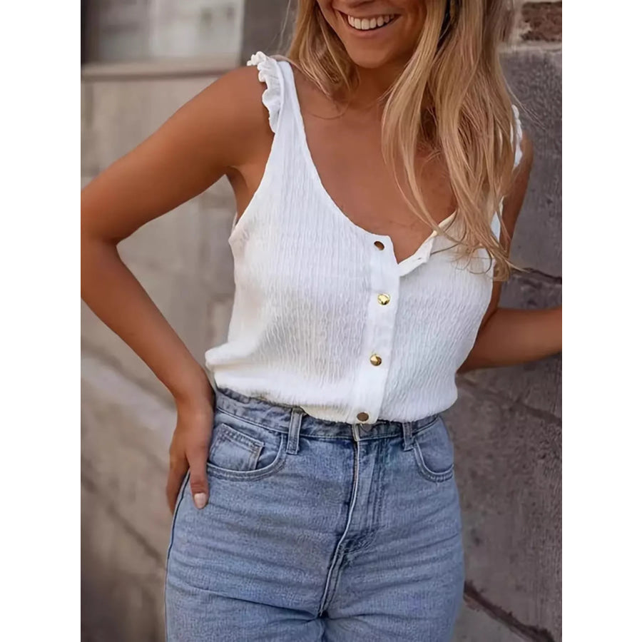 Textured Button-Up Tank White / S Apparel and Accessories