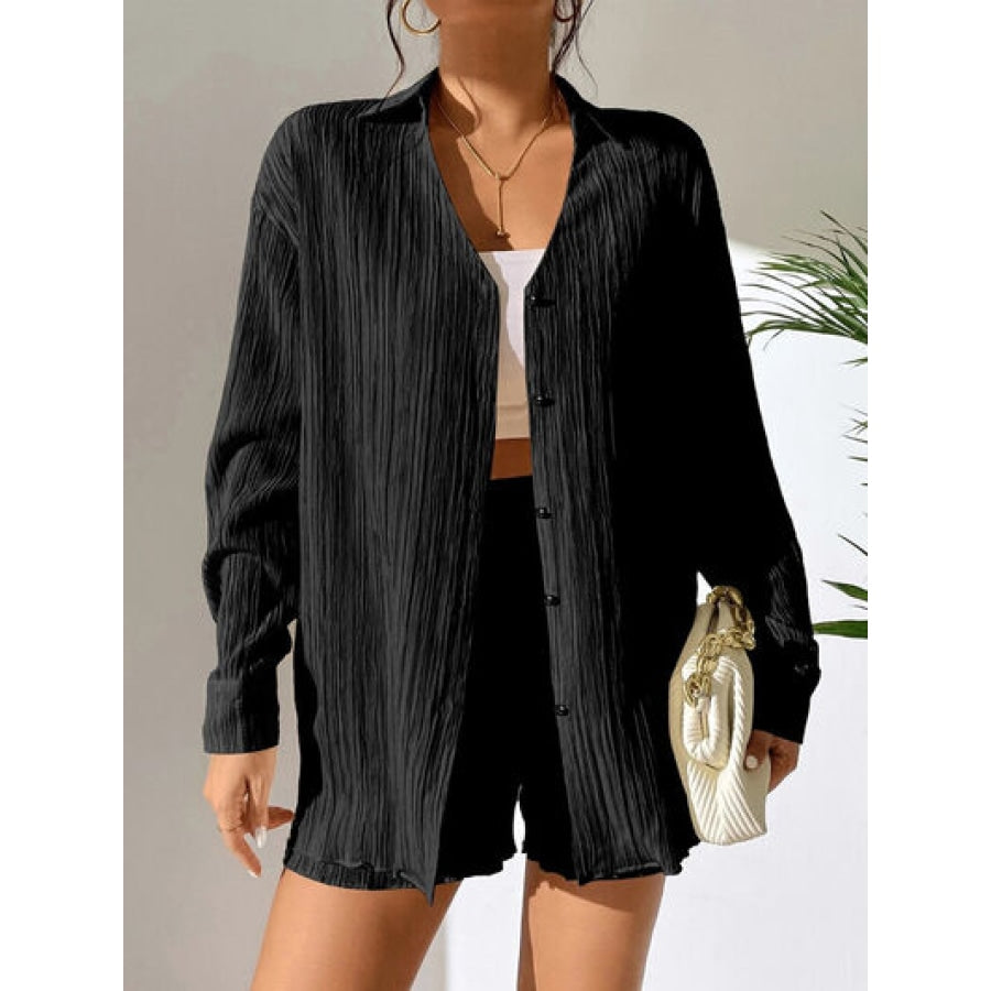 Textured Buttoned Shirt and Shorts Set Apparel and Accessories