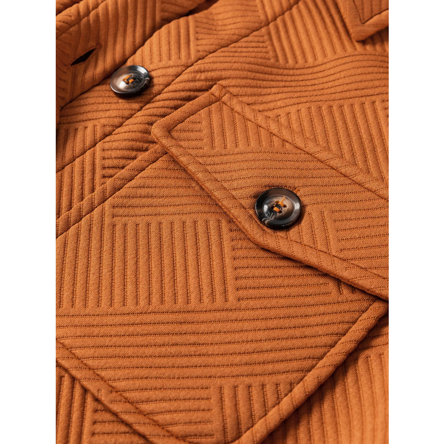 Textured Collared Drop Shoulder Buttoned Front Coat Apparel and Accessories