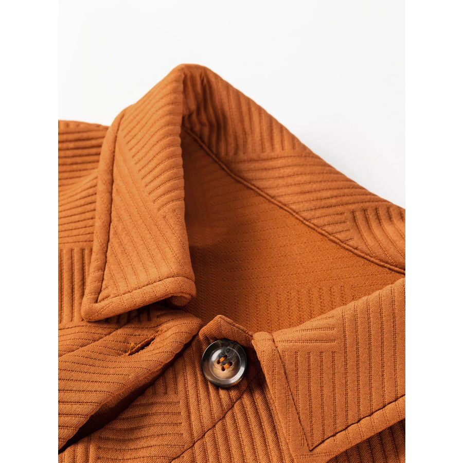 Textured Collared Drop Shoulder Buttoned Front Coat Apparel and Accessories
