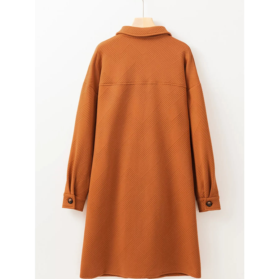 Textured Collared Drop Shoulder Buttoned Front Coat Apparel and Accessories