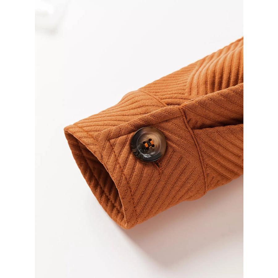 Textured Collared Drop Shoulder Buttoned Front Coat Apparel and Accessories