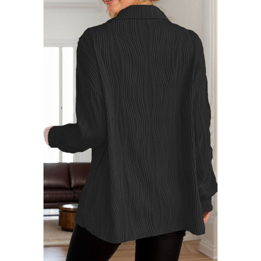 Textured Collared Neck Long Sleeve Shirt Apparel and Accessories