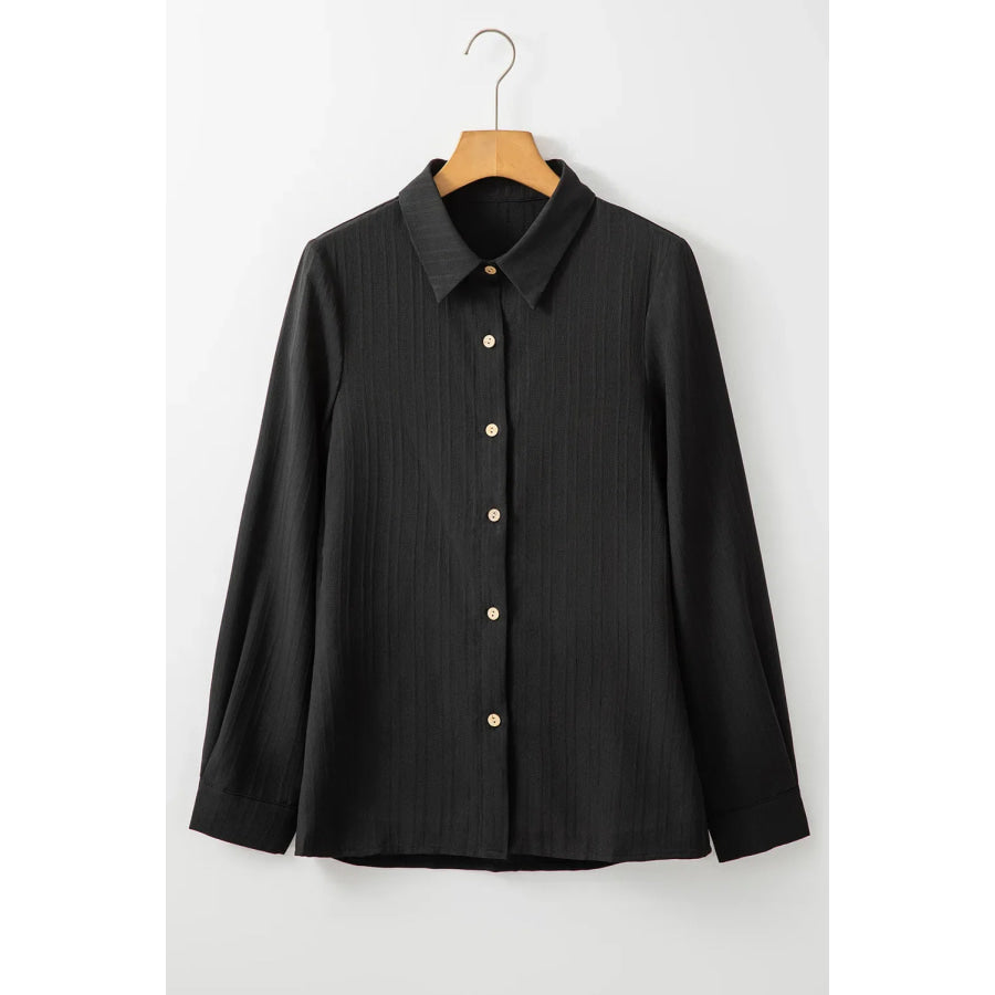 Textured Collared Neck Long Sleeve Shirt Apparel and Accessories