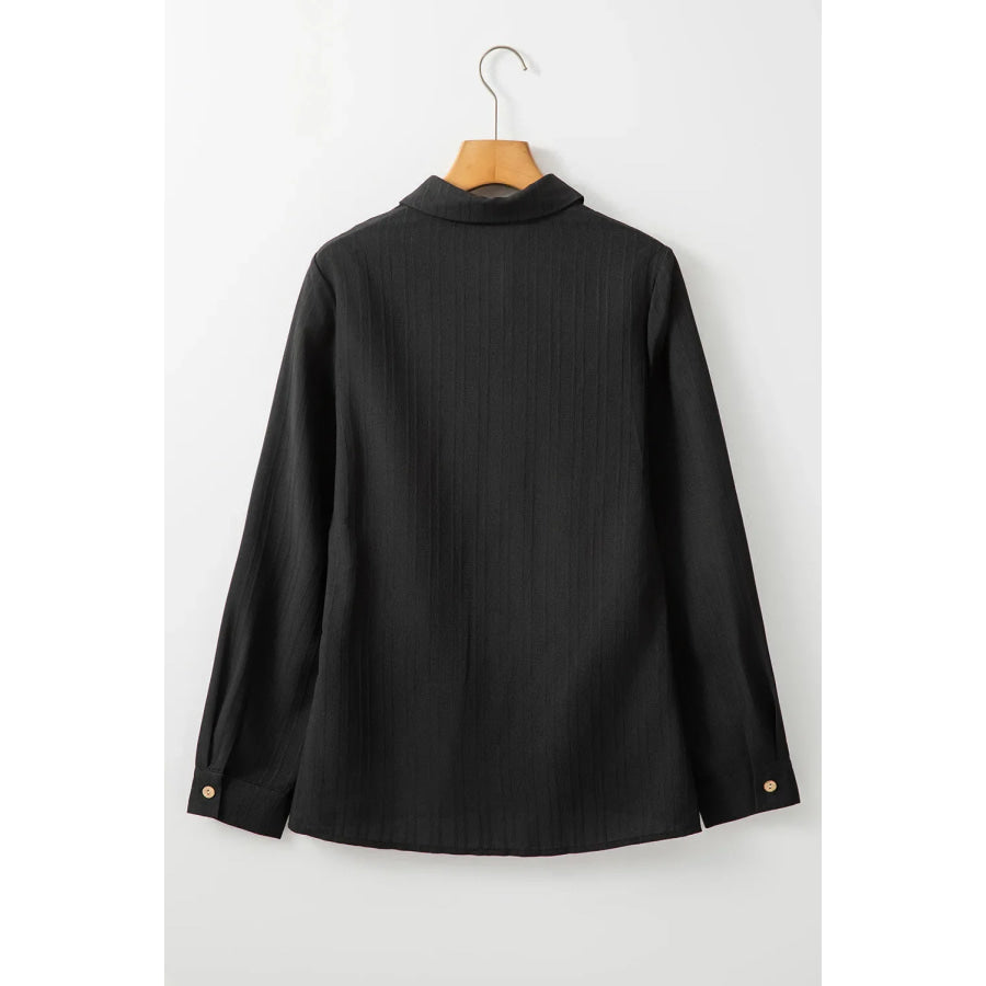 Textured Collared Neck Long Sleeve Shirt Apparel and Accessories