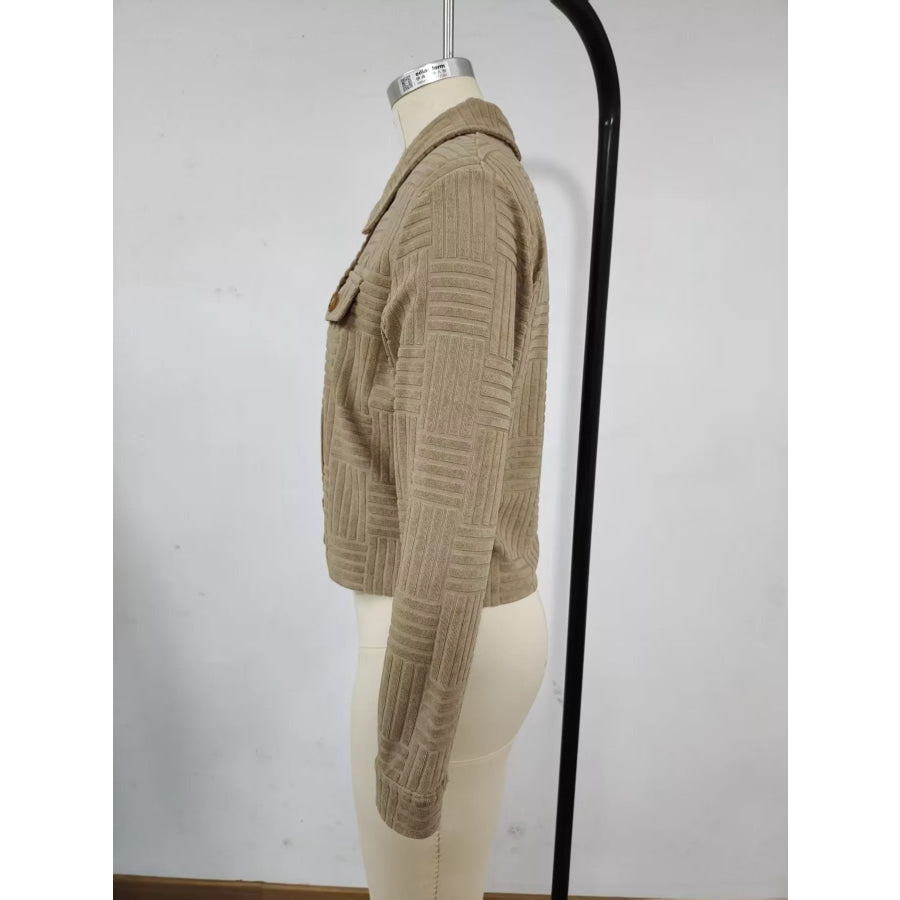 Textured Corduroy Button-Front Cropped Jacket Apparel and Accessories