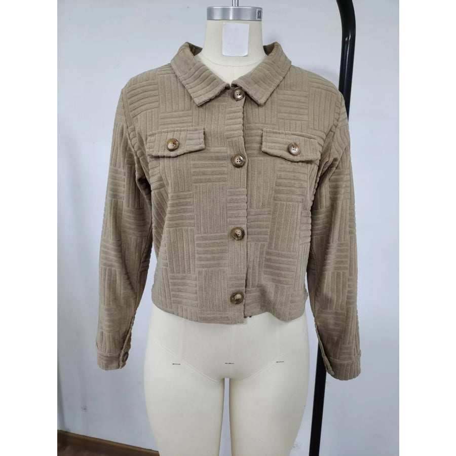 Textured Corduroy Button-Front Cropped Jacket Apparel and Accessories