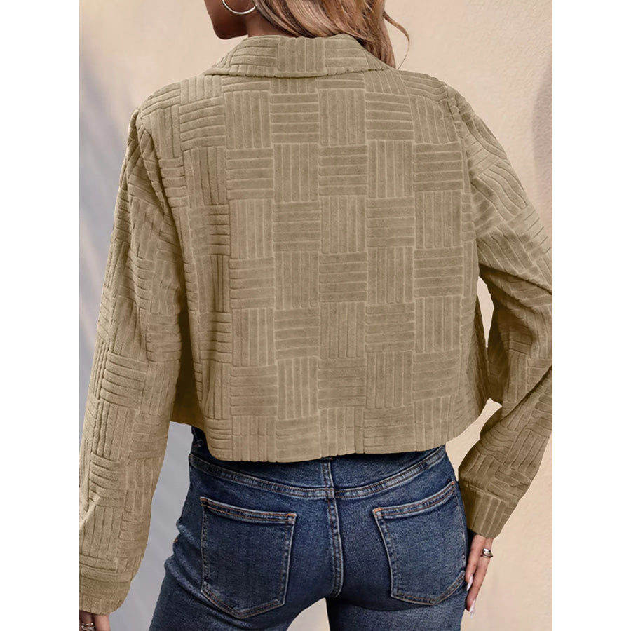 Textured Corduroy Button-Front Cropped Jacket Apparel and Accessories