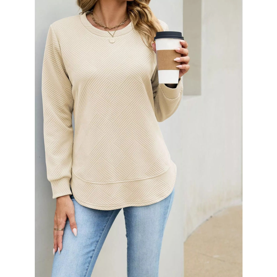 Textured Crew Neck Sweatshirt Apricot / S Apparel and Accessories
